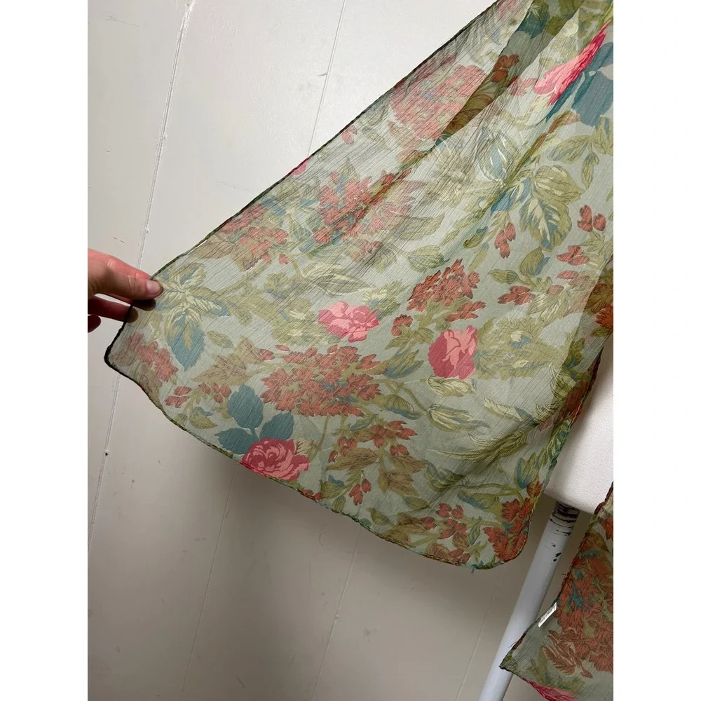 Green Floral Scarf Botanical Rose Festival Boho Cottagecore Garden Tea‎ Party